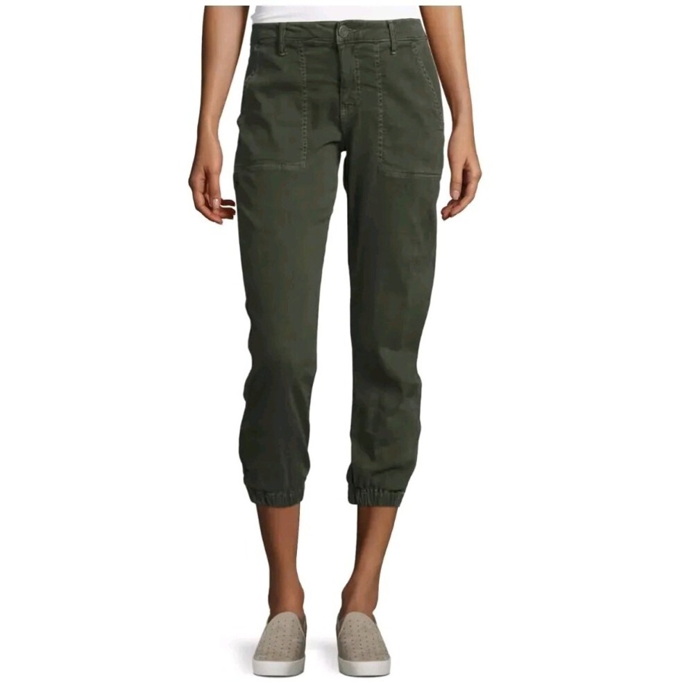 JOIE Dolorita  Green stretch Crop Jogger Sz 27 Zip At Hem Linen Blend Gorp Core